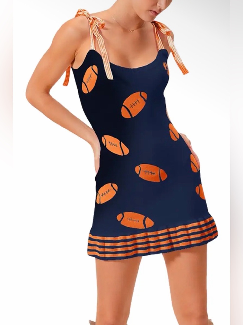 So Me Navy Blue with Orange Football Knitted Dress